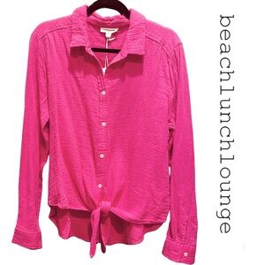 NWT | BeachLoungeLunch | Lani Collared Button-down Top w Tie at Waist | M | Pink